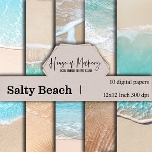 Salty Beach Digital Scrapbook Paper Kit/ 12x12 Inch, 10 Digital INSTANT DOWNLOAD High Definition Papers, Water Theme Texture Scrapbook Paper
