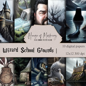 Wizard School Grounds Digital Scrapbook Paper Kit 12x12 Inch, 10 Digital INSTANT DOWNLOAD High Definition Papers, Wizard Movie Theme Papers