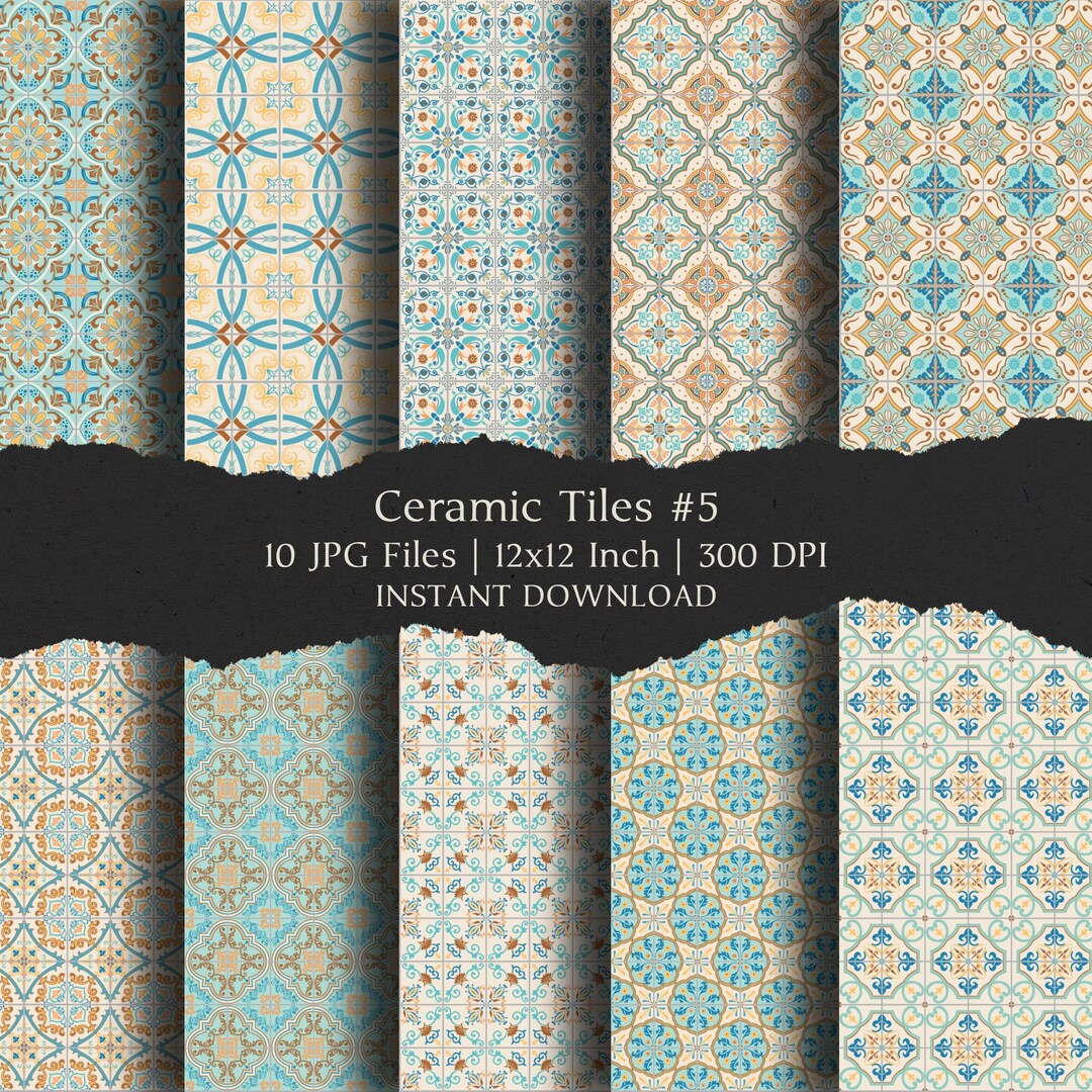 Tile Model Paper Ceramic Tiles #5 Digital Paper Kit 12x12 Inch, 10 Digital INSTANT ...