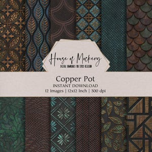 Kit de papel digital Copper Pot de 30,5 x 30,5 cm, 12 imágenes JPEG de alta resolución con descarga instantánea para diarios basura, álbumes de recortes y fondos imprimibles para manualidades.