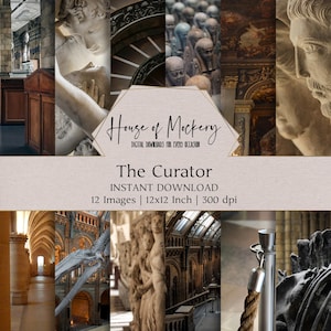 The Curator Digital Paper Kit 12x12 Inch, 12 Digital INSTANT DOWNLOAD Hi-Res JPEGs for Junk Journals, Scrapbooking & Printable Crafts