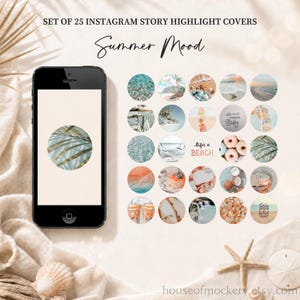 Summer Mood-25 Peach & Turquoise Themed Instagram Story Highlight Covers/ iOS Widget Covers/Insta Story Highlights/Transparent Circle Icons