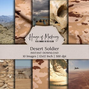 Desert Soldier Digital Paper Kit 12x12 Inch, 10 Digital INSTANT DOWNLOAD Hi-Res JPEG Junk Journal, Scrapbooking, Printable Craft Backgrounds