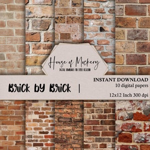 Kit de papier pour scrapbooking numérique Brick by Brick/grunge 12 x 12 pouces, 10 papiers numériques haute définition à TÉLÉCHARGEMENT INSTANTANÉ Briques grunges Images de stock