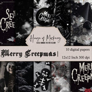Merry Creepmas Digital Paper Kit 12x12 Inches, 10 Digital INSTANT DOWNLOAD High Definition Paper Digital Sheet Gothic Spooky Christmas