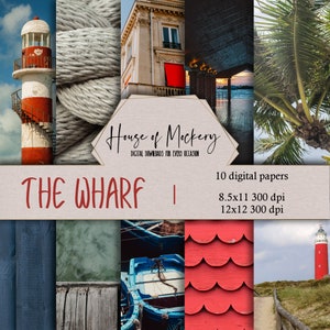 The Wharf Digitales Scrapbook-Papier-Kit 8,5 x 11 und 12 x 12, 10 digitale SOFORT-DOWNLOAD High-Definition-Papiere, Scrapbook-Papier Digitaler Leuchtturm