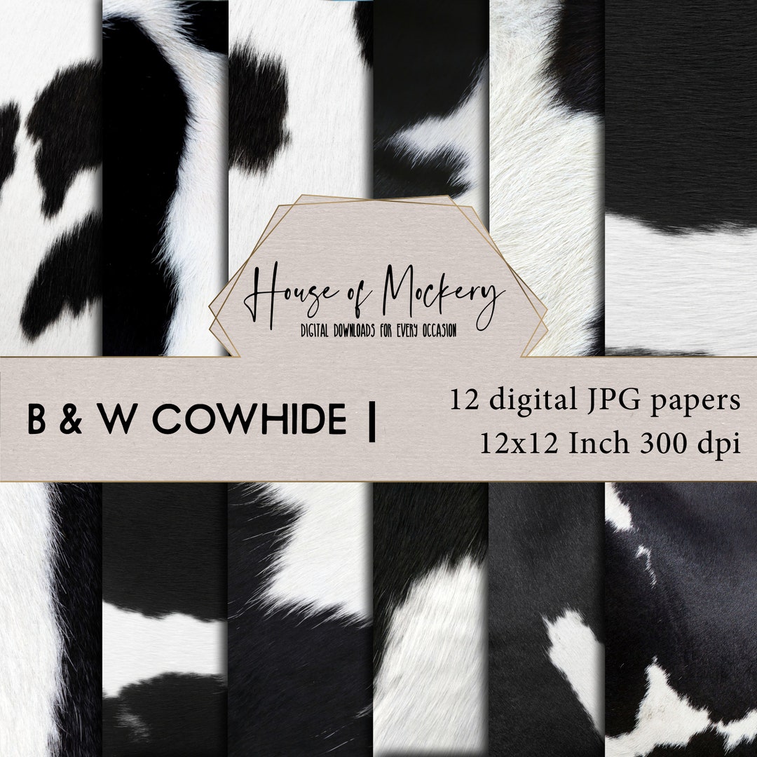 Black & White Cowhide Digital Scrapbook Paper Kit 12x12 Inch, Digital
