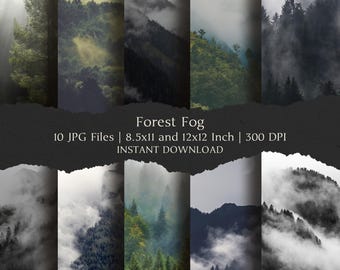 Forest Fog Digital Paper Kit 8.5x11 and 12x12 Inch, 10 Digital INSTANT DOWNLOAD Hi-Res JPEG Junk Journal, Scrapbooking, Printable Crafts