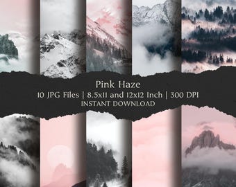 Pink Haze Digital Paper Kit 8.5x11 and 12x12 Inch, 10 Digital INSTANT DOWNLOAD Hi-Res JPEG Junk Journal, Scrapbooking, Printable Crafts
