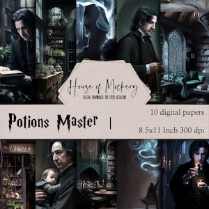 Potions Master Digital Paper Kit 8.5x11 Inch, 10 Digital INSTANT DOWNLOAD High Definition Papers, Green Wizard School Journal Theme Papers