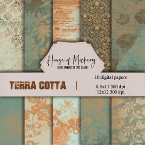 Kit di carta per album digitale Terra Cotta 8,5x11 e 12x12, 10 carte digitali ad alta definizione DOWNLOAD IMMEDIATO, carta per album vintage rustica