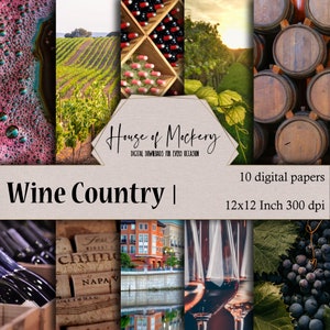 Kit de papel digital para álbum de recortes Wine Country de 12 x 12 pulgadas, 10 papeles digitales de alta definición con DESCARGA INSTANTÁNEA, papel realista para álbum de recortes con temática de viñedo