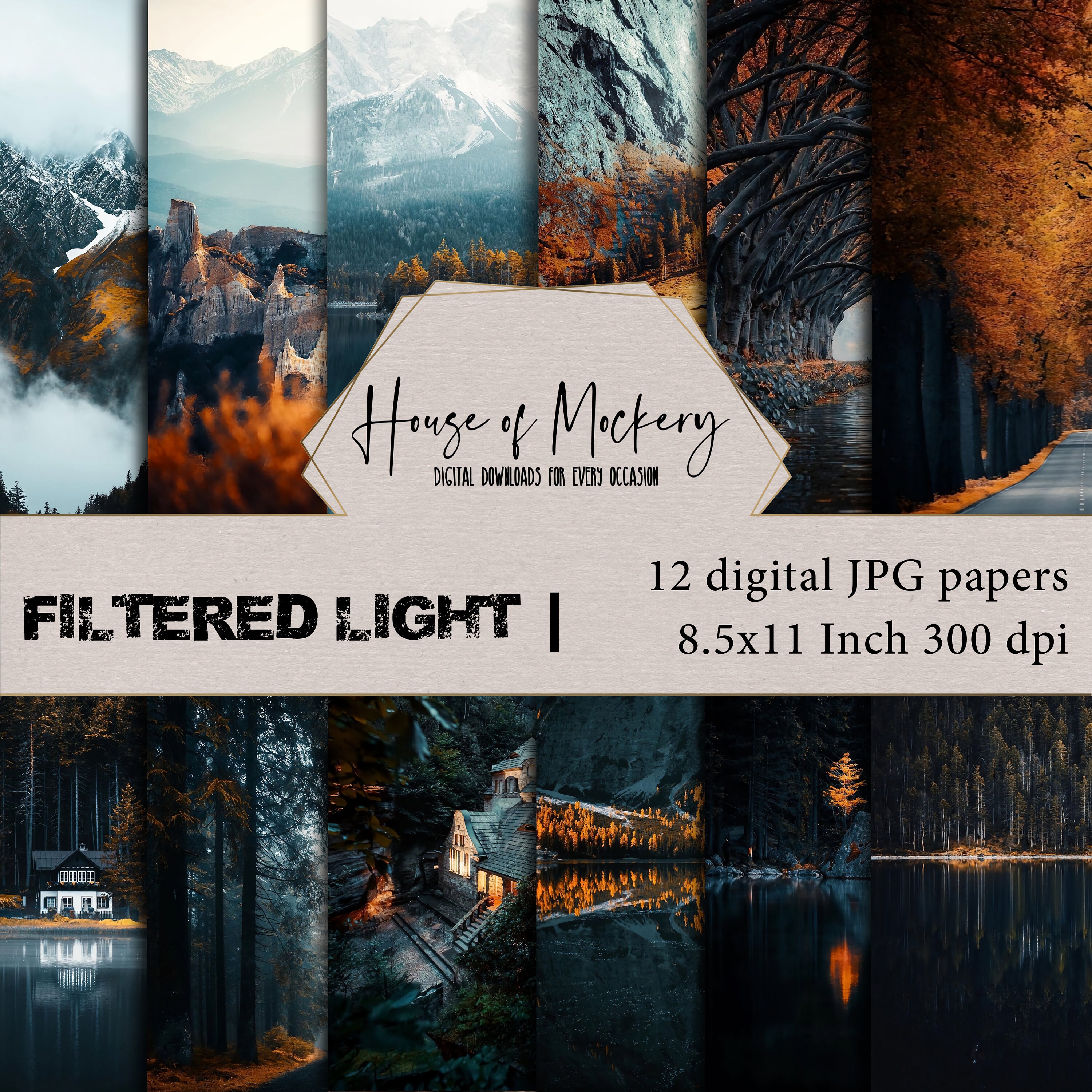 Filtered Light Digital Paper Kit /8.5x11 inch, 12 Digital INSTANT DOWNLOAD High Definition Papers, Scrapbook Paper Digital Junk Journal