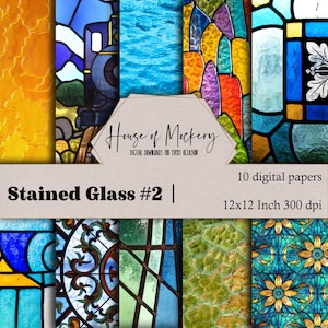 Stained Glass #2 Digital Scrapbook Paper Kit 12x12 Inch 300 DPI, 10 Digital INSTANT DOWNLOAD High Def Papers, Glass Textures Scrapbook Paper