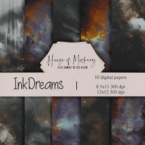 InkDreams Digitale Scrapbook Paper Kit 8.5x11 en 12x12, 10 Digitale INSTANT DOWNLOAD High Definition Papers, Dark Galaxy Scrapbook Papier
