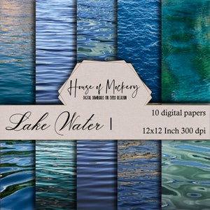 Lake Water Digital Scrapbook Paper Kit/ 12x12 Inch, 10 Digital INSTANT DOWNLOAD High Definition Papers, Water Theme Texture Scrapbook Paper