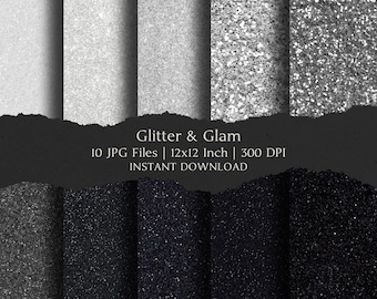 Glitter & Glam Digital Paper Kit 12x12 Inch, 10 Digital INSTANT DOWNLOAD Hi-Res JPEG Junk Journal, Scrapbooking, Printable Craft Backgrounds