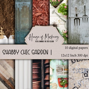 Shabby Chic Garden Digital Scrapbook Paper Kit 12x12 Inch, 10 Digital INSTANT DOWNLOAD High Def Papers, Realistic Garden Themed Paper