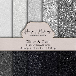 Glitter & Glam Digital Paper Kit 12x12 Inch, 10 Digital INSTANT DOWNLOAD Hi-Res JPEG Junk Journal, Scrapbooking, Printable Craft Backgrounds