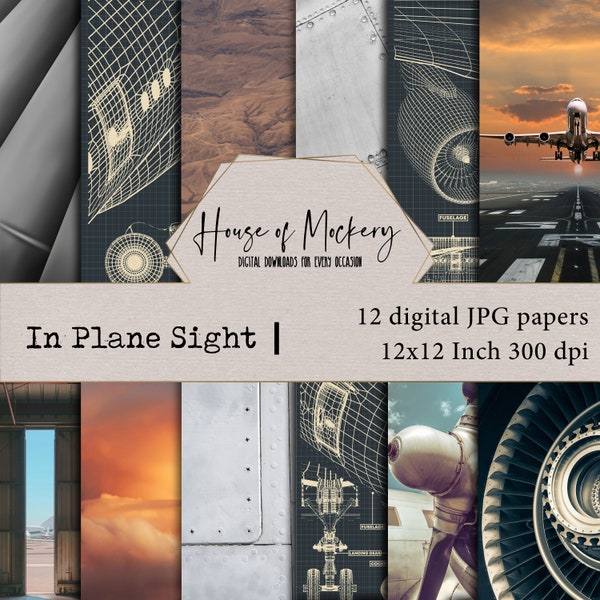 In Plane Sight Digital Paper Kit /12x12 inch, 12 Digital INSTANT DOWNLOAD High Definition Papers, Scrapbook Paper Digital Junk Journal