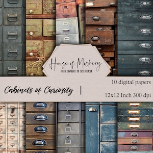 Zestaw cyfrowych papierów „Gabinet osobliwości” 12 x 12 cali, 10 cyfrowych natychmiastowych do pobrania, papiery wysokiej rozdzielczości, cyfrowe papiery Junk Journal