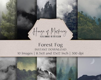 Forest Fog Digital Paper Kit 8.5x11 and 12x12 Inch, 10 Digital INSTANT DOWNLOAD Hi-Res JPEG Junk Journal, Scrapbooking, Printable Crafts