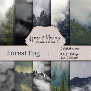 Kit di carta per scrapbooking digitale Forest Fog 8,5x11 e 12x12, 10 carte digitali ad alta definizione, carta per scrapbooking panoramica digitale