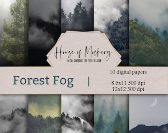 Forest Fog Digital Scrapbook Paper Kit 8.5x11 and 12x12, 10 Digital INSTANT DOWNLOAD High Definition Papers, Scenic Scrapbook Paper Digital
