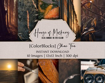 ColorBlocks-Chai-te digitalt papperskit 12 x 12 tum, 10 digitala DIREKT NEDLADDNING högupplösta JPEG-bilder skräpjournal, scrapbooking, utskrivbara pyssel