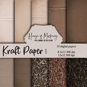 Kraft Paper/Brown Bag Digital Scrapbook Paper Kit 8.5x11 and 12x12, 10 Digital INSTANT DOWNLOAD High Definition Papers Kraft Stock Images