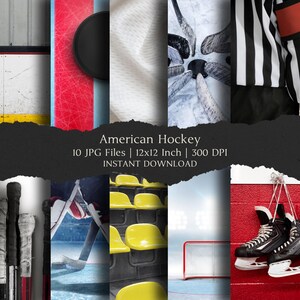American Hockey digitale papierkit 12 x 12 inch, 10 digitale INSTANT DOWNLOAD hi-res jpeg's voor ongewenste tijdschriften, scrapbooking en afdrukbare ambachten