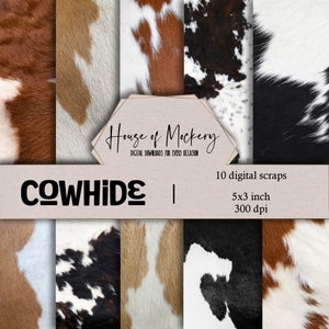 Cowhide Scraps Paper Kit /Collage SCRAPS Kit 6x6 inch, 10 Digital INSTANT DOWNLOAD High Definition Papers, Scrapbook Paper Digital Scraps