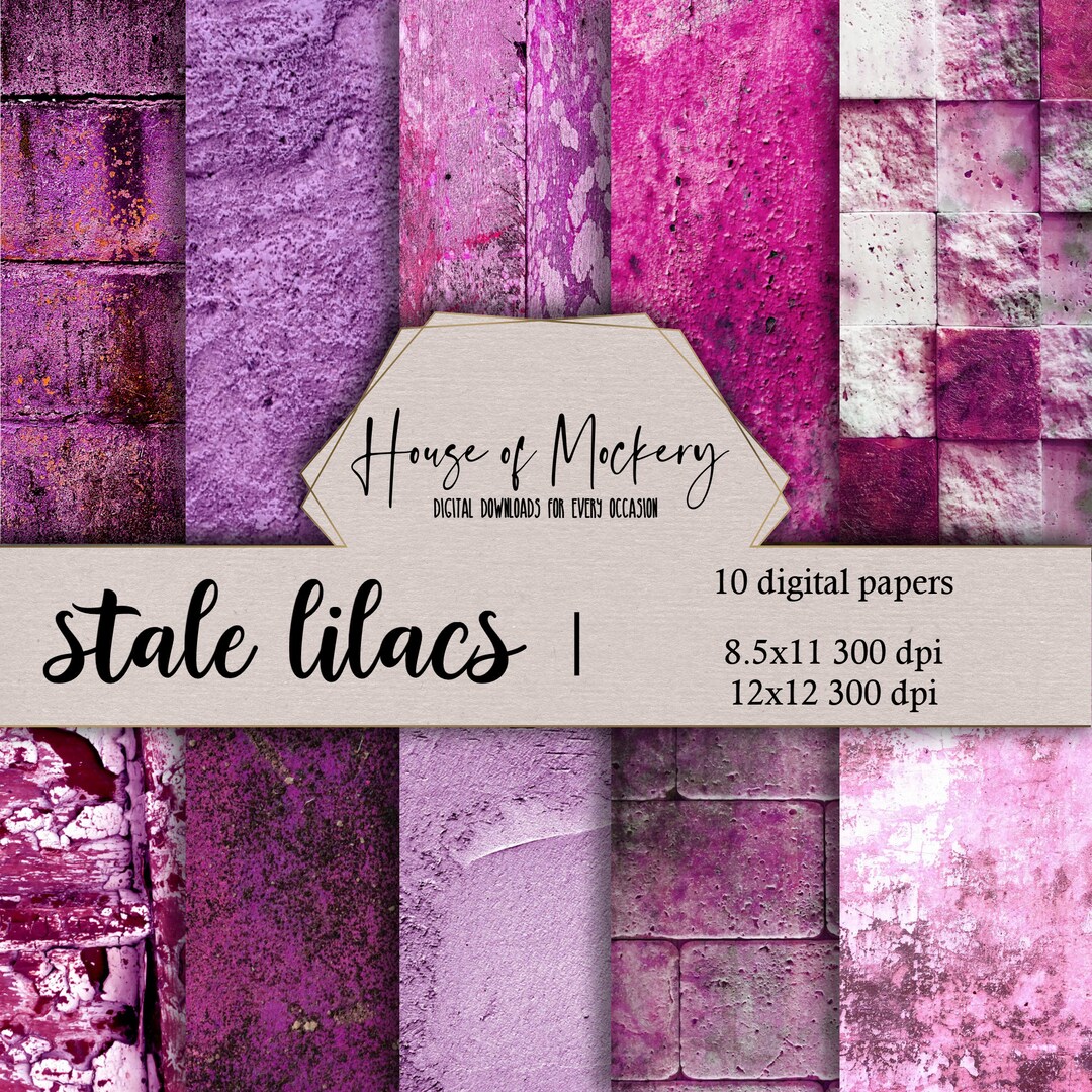 Stale Lilacs Digital Scrapbook Paper Kit 8.5x11 and 12x12, 10 Digital