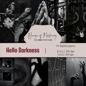 Hello Darkness Digital Scrapbook Paper Kit 8.5x11 and 12x12, 10 Digital INSTANT DOWNLOAD High Definition Paper Scrapbook Paper Digital Sheet
