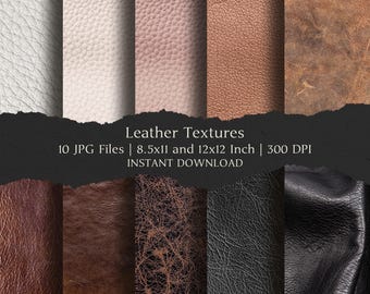 Leather Textures Digital Paper Kit 8.5x11 and 12x12 Inch,10 Digital INSTANT DOWNLOAD Hi-Res JPG Junk Journal, Scrapbooking, Printable Crafts