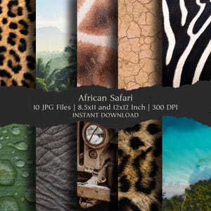 Digitalt papperskit för afrikansk safari, 8,5 x 11 och 12 x 12 tum, 10 digitala DIREKT NEDLADDNING, högupplösta JPEG-papper, skräpjournal, scrapbooking och utskrivbara hantverk