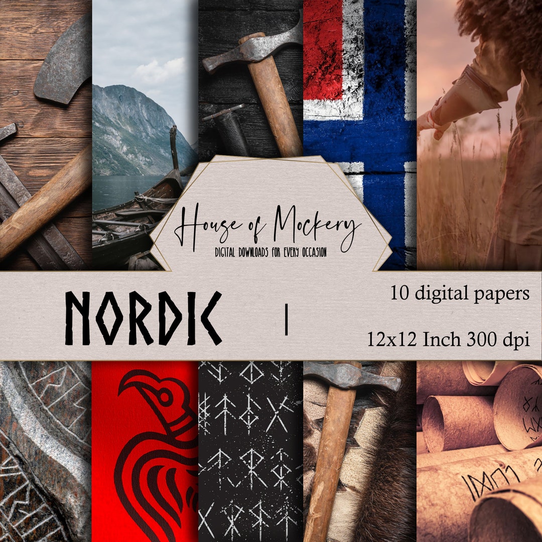 Nordic Digital Scrapbook Paper Kit 12x12 Inch,10 Digital INSTANT