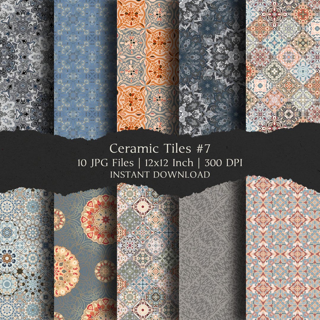 Tile Model Paper Ceramic Tiles #7 Digital Paper Kit 12x12 Inch, 10 Digital INSTANT ...