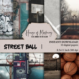 Street Ball sfondo digitale carta Kit/8.5x11, 10 DOWNLOAD IMMEDIATO digitale documenti ad alta definizione, carta per scrapbook digitale a tema sportivo