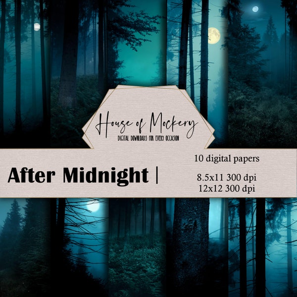 After Midnight Digital Scrapbook Paper Kit 8.5x11 and 12x12, 10 Digital INSTANT DOWNLOAD High Def Papers, Scenic Scrapbook Paper Digital