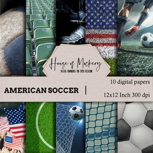 American Soccer Digital Scrapbook Paper Kit/12x12, 10 Digital INSTANT DOWNLOAD High Definition Papers, Sports Theme Digi Scrapbook Paper