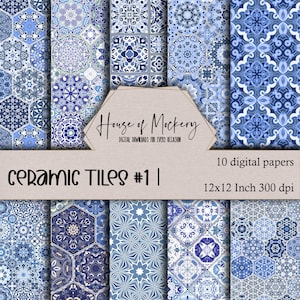 Ceramic Tiles Series Digital Scrapbook Paper Kit 12x12 Inch 300 DPI, 10 Digital INSTANT DOWNLOAD High Def Papers, Textures Scrapbook Paper