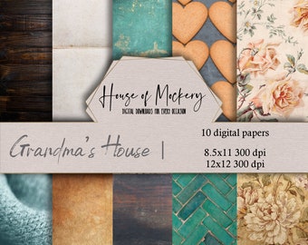 Grandma's House Digital Scrapbook Paper Kit 8.5x11 and 12x12, 10 Digital INSTANT DOWNLOAD High Definition Papers, Scrapbook Paper Digital