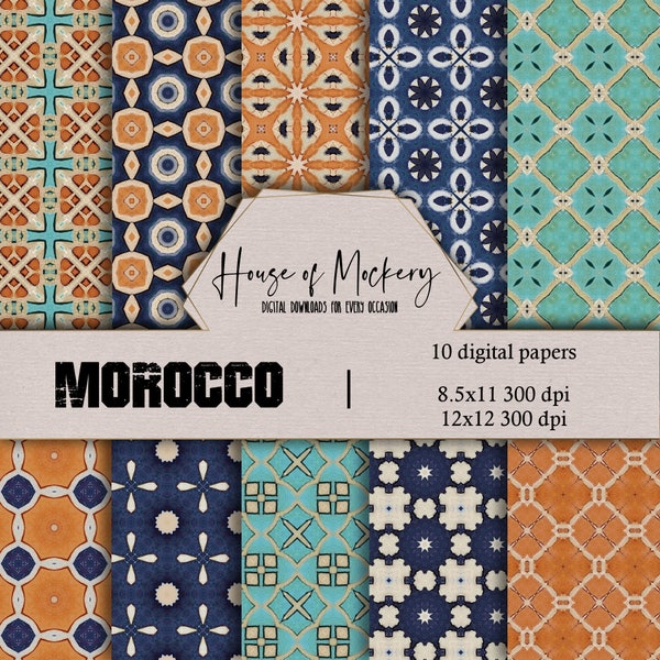Morocco Digital Scrapbook Paper Kit 8.5x11 and 12x12, 10 Digital INSTANT DOWNLOAD High Definition Papers, Moroccan Scrapbook Paper Digital
