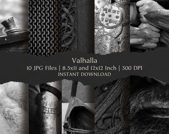 Valhalla Digital Paper Kit 8.5x11 and 12x12 Inch, 10 Digital INSTANT DOWNLOAD Hi-Res JPEG for Junk Journal, Scrapbooking & Printable Crafts