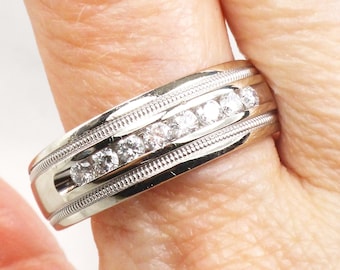 Vintage 14k White Gold Diamond Wedding Band - Men's Ring, .40 CTW, Size 12