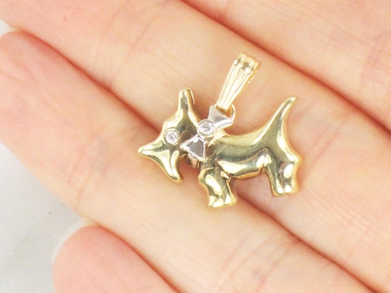 Vintage 14k Gold Diamond Scottie Dog Pendant, Wes… - image 10