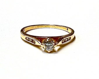 Vintage 14k Natural Diamond Engagement Ring Round Diamond Ring Yellow Gold Engagement Ring Approx. 1/4 Carat TDW Size 6