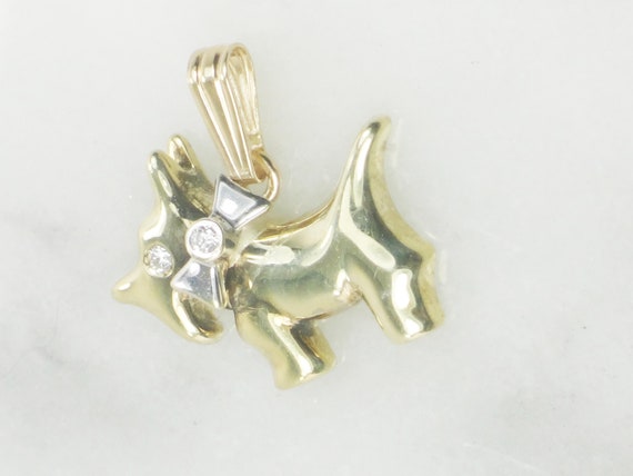 Vintage 14k Gold Diamond Scottie Dog Pendant, Wes… - image 4