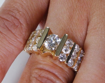 Vintage 14k Diamond Engagement Ring Round Diamond Ring Yellow Gold Engagement Ring Approx. 1.75 Carats TDW Size 6 Full